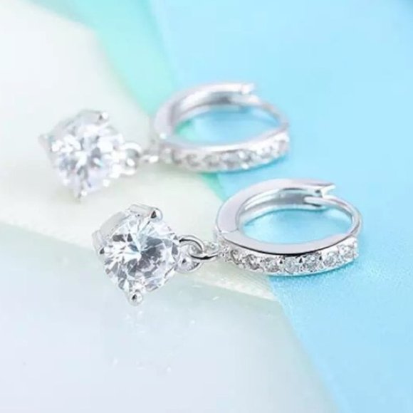 New Sterling Silver Huggie Hoop Crystal Earrings - Picture 9 of 9